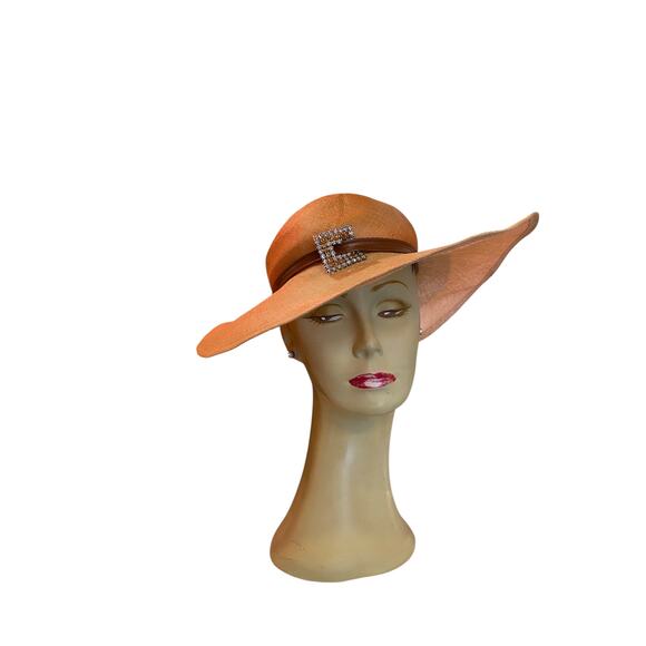 vintage 1960s wide brim straw hat Mr John natural 40s style cartwheel 60s summer - Picture 12 of 12